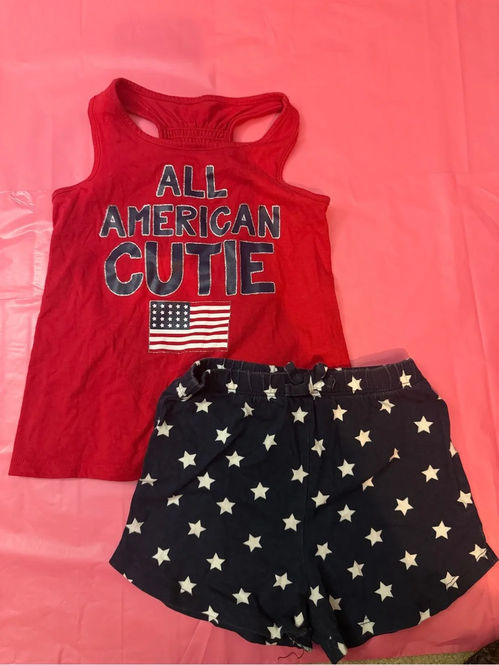 The Children's Place Red Tank Top and Navy Star Shorts Set